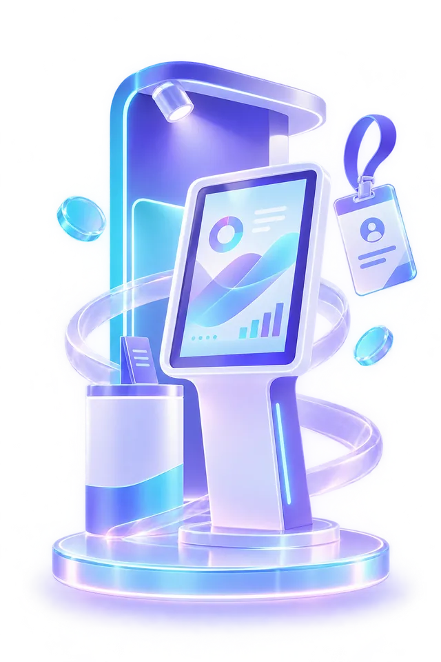A touch-screen exhibition stand with a presentation